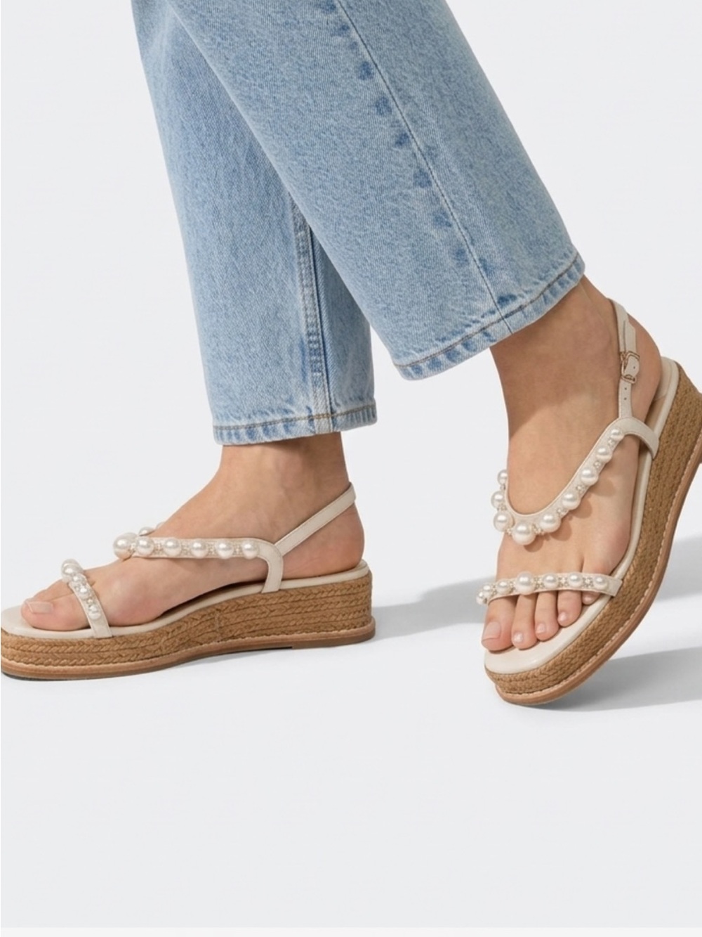 Jimmy Choo Pearl-Embellished Espadrille Wedge Sandals - Beige